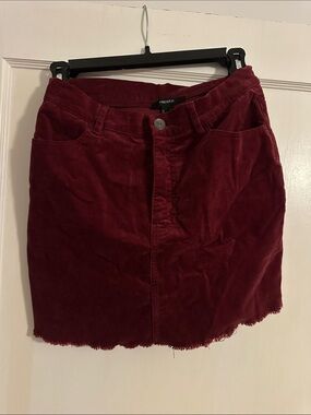 Forever 21 Burgundy Corduroy Mini Skirt with Frayed Hem